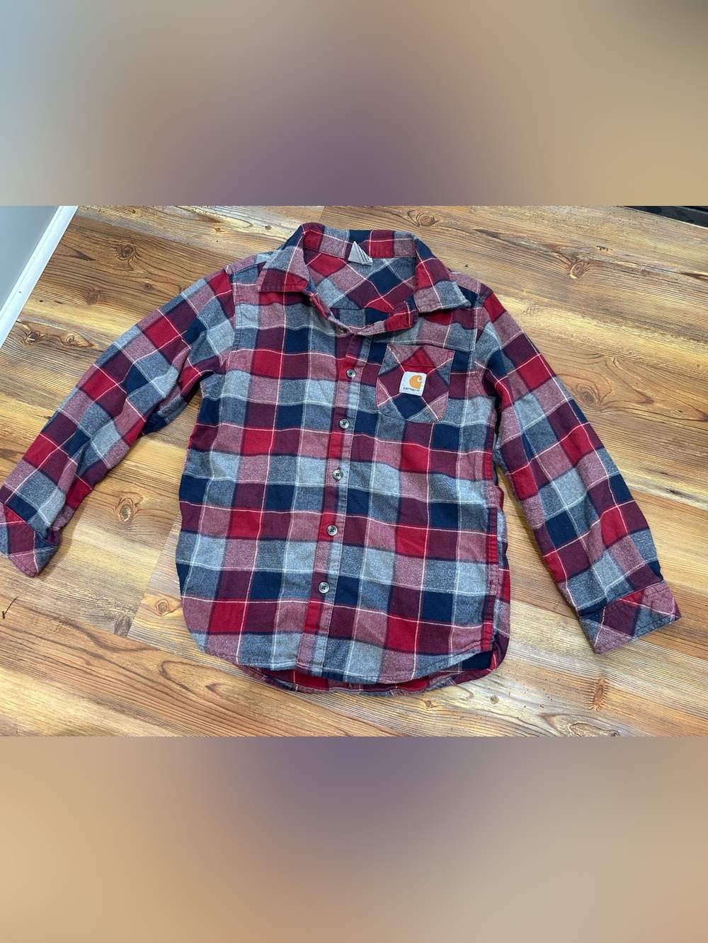 Carhartt Red Navy Gray Plaid Button-Down Shirt Medium 10/12